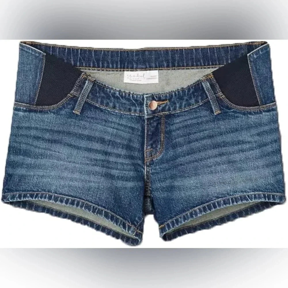 Isabel Maternity - Under Belly Midi Maternity Jean Shorts - Medium Blue